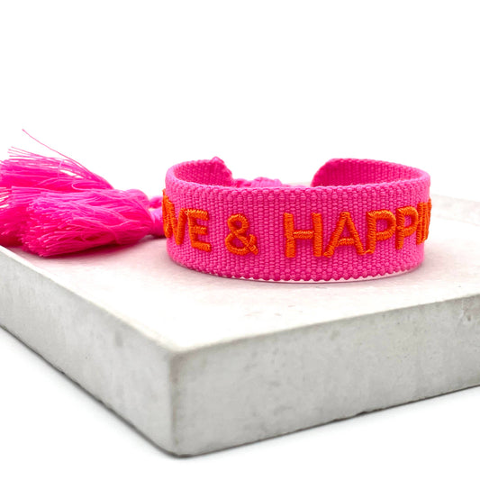 LOVE & HAPPINESS Pink Woven Bracelet