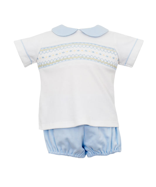 Blue & Yellow Smocked Knit Diaper Set