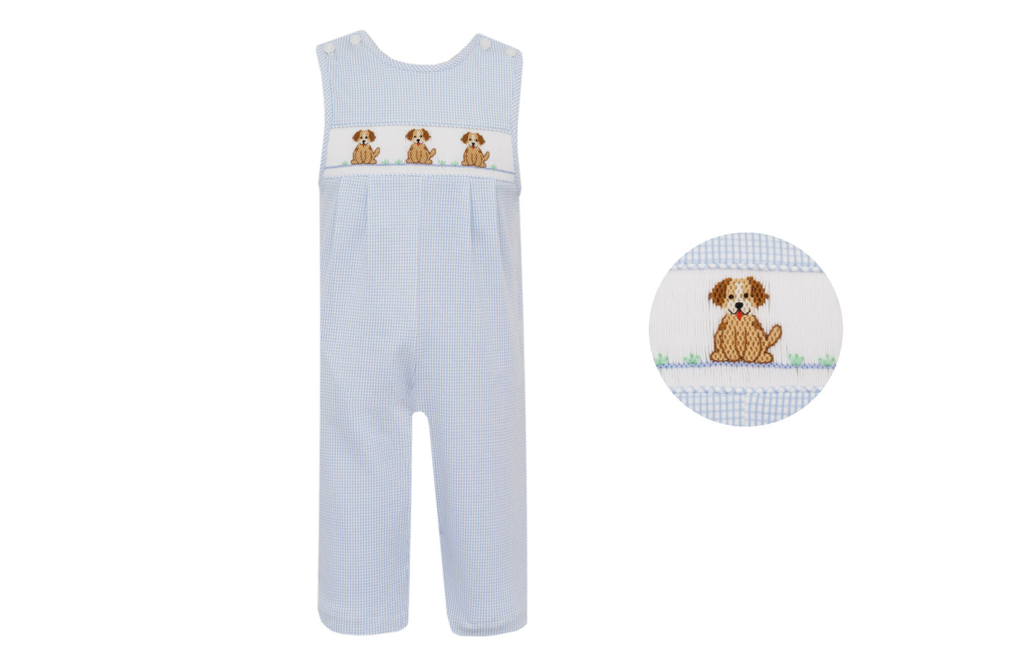 Petit Bebe Blue Knit Puppies Long Jon Jon