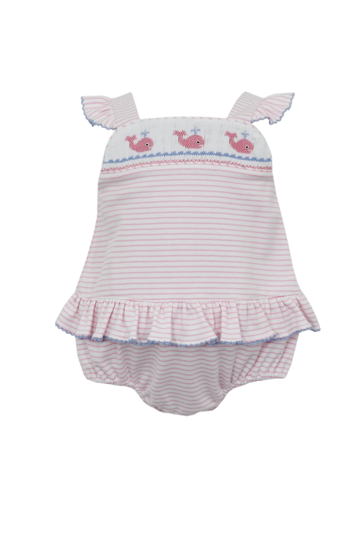 Whale Smocked Knit Sunsuit - Pink