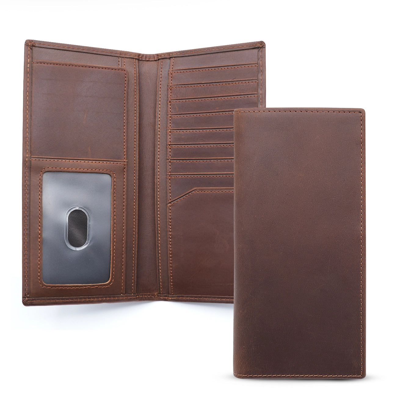 Leather Long Bifold Wallet - Dark Brown