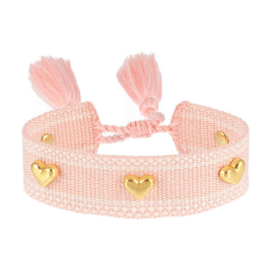 Gold Hearts ♥ ︎ Woven Pink Bracelet