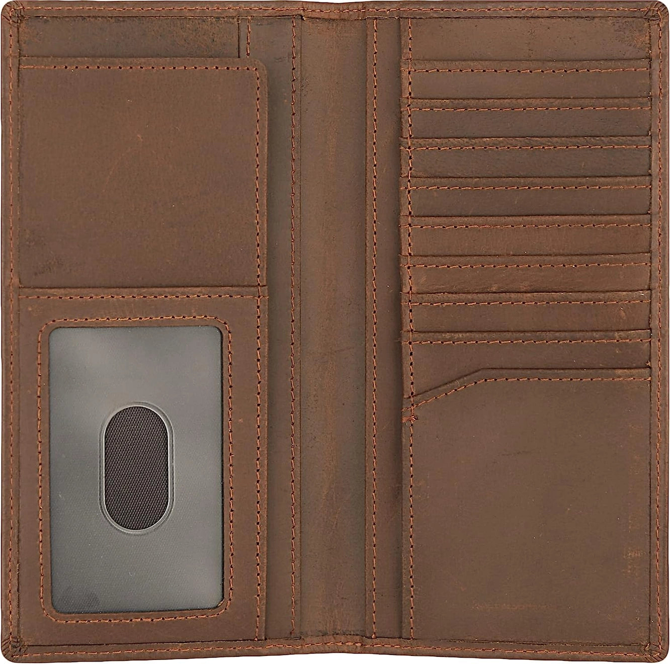 Leather Long Bifold Wallet - Brown