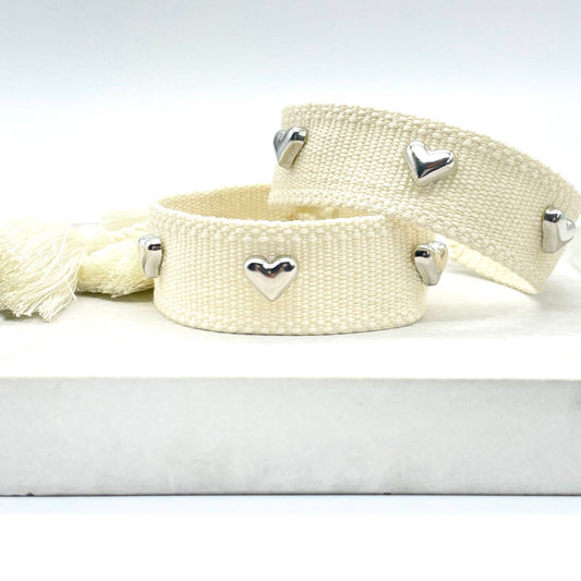 Silver Hearts ♥ ︎ Woven Ecru Bracelet