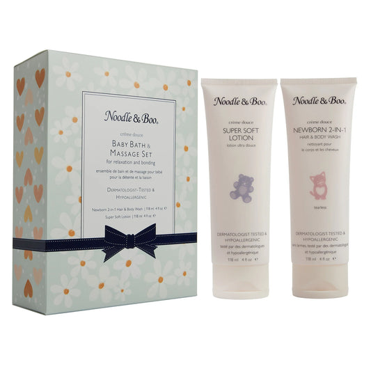 Baby Bath & Massage Set- Green Daisies & Hearts