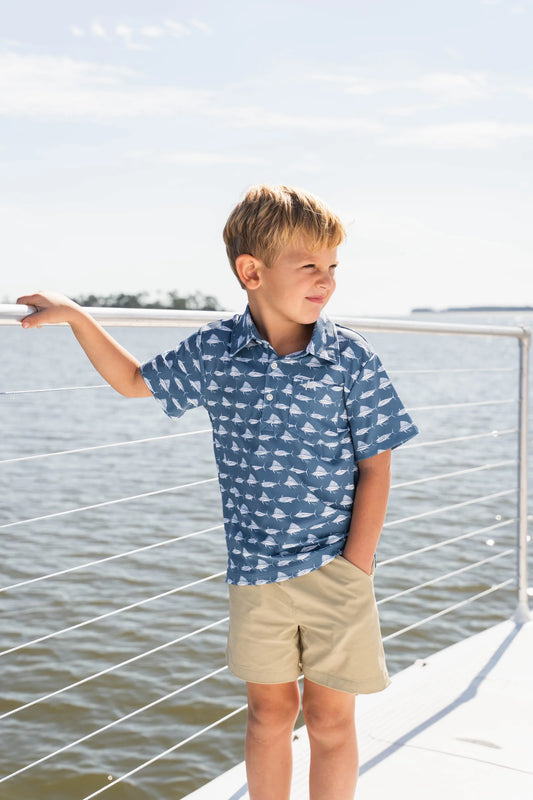 Inshore Performance SS Polo - Navy White Fish
