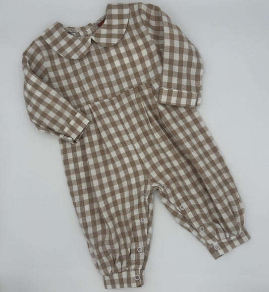 Myles Romper Khaki Gingham