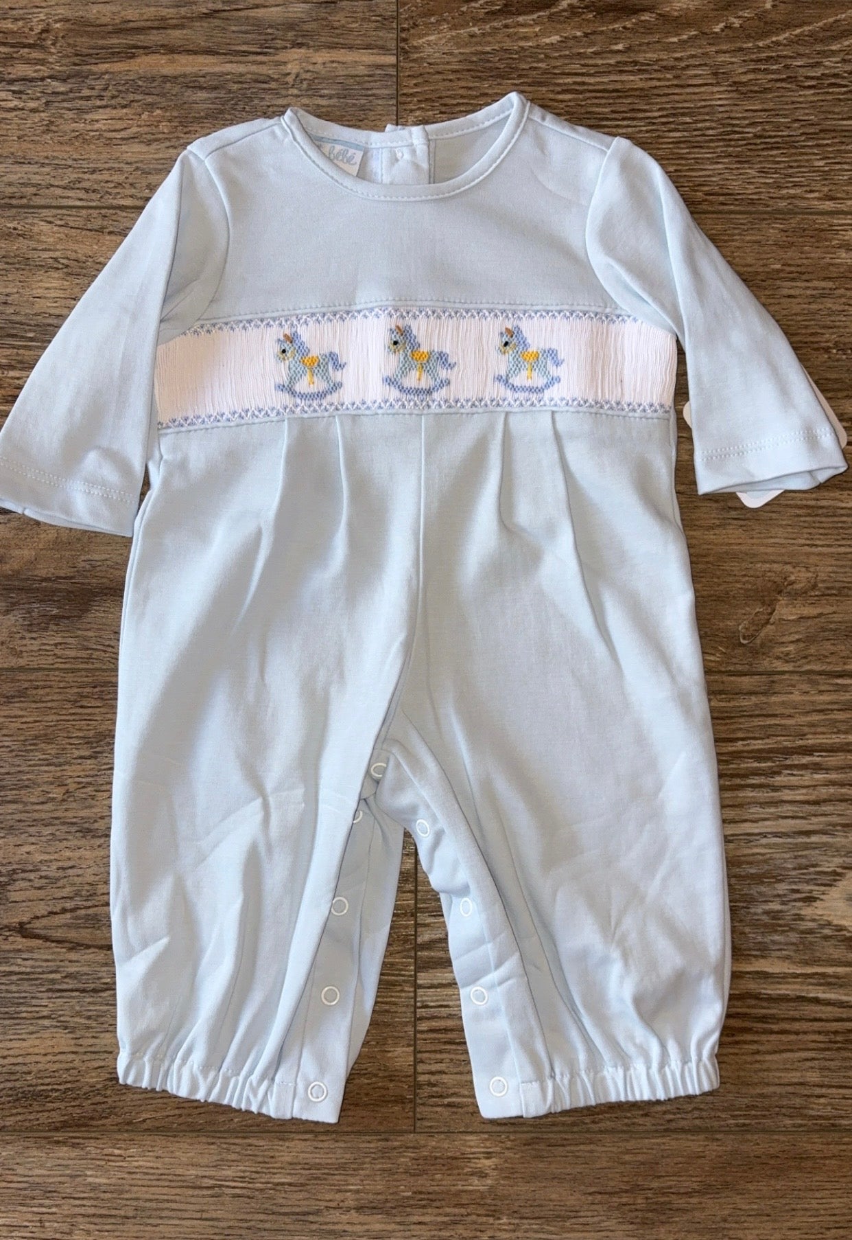 Rocking Horse Light Blue Knit Boy's Long Footie(No Feet)