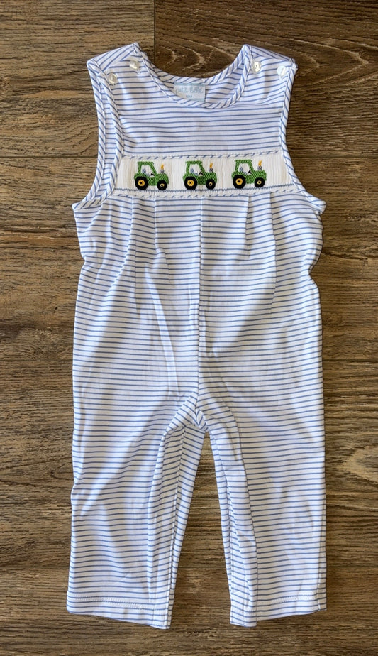Tractor Blue Stripe Knit Boy's Long Jon Jon