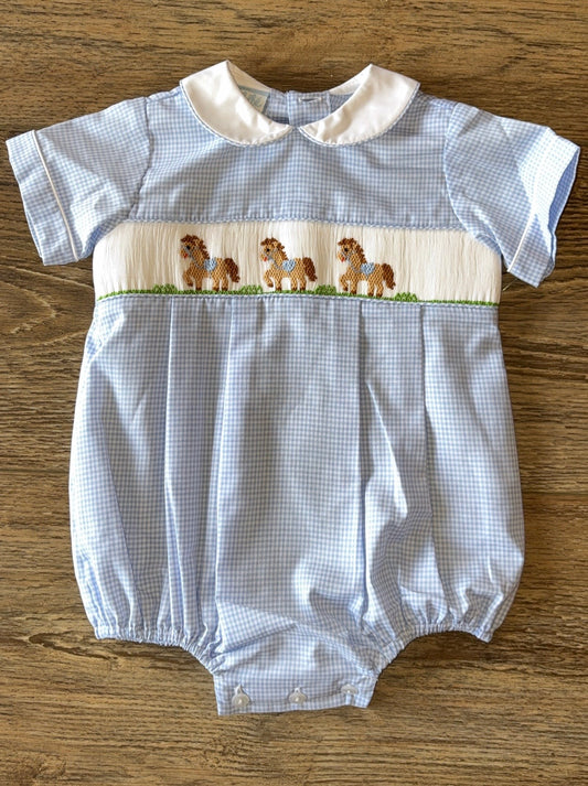 Horse Blue Gingham Boys Bubble