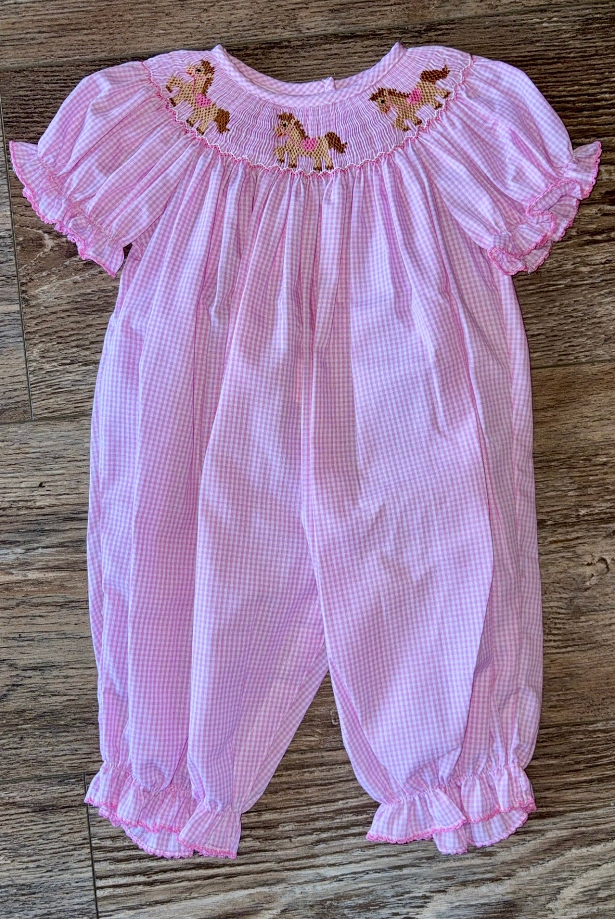 Horse Pink Gingham Long Bishop Bubble