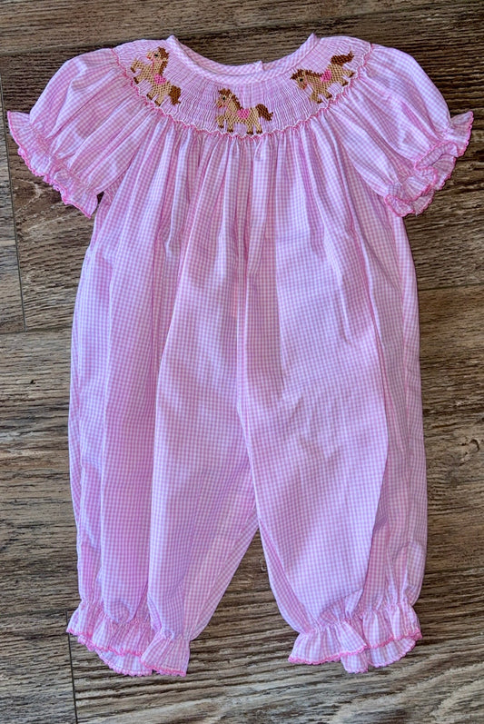 Horse Pink Gingham Long Bishop Bubble