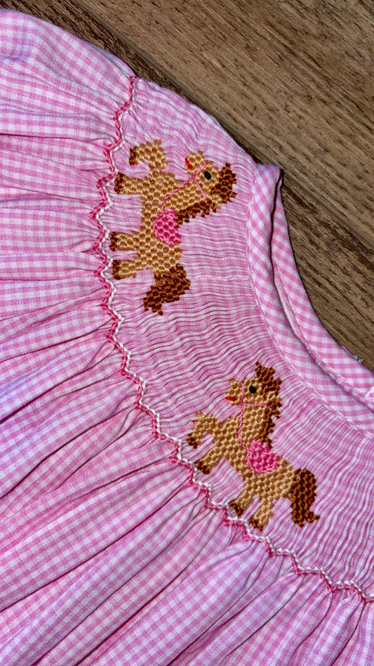 Horse Pink Gingham Long Bishop Bubble
