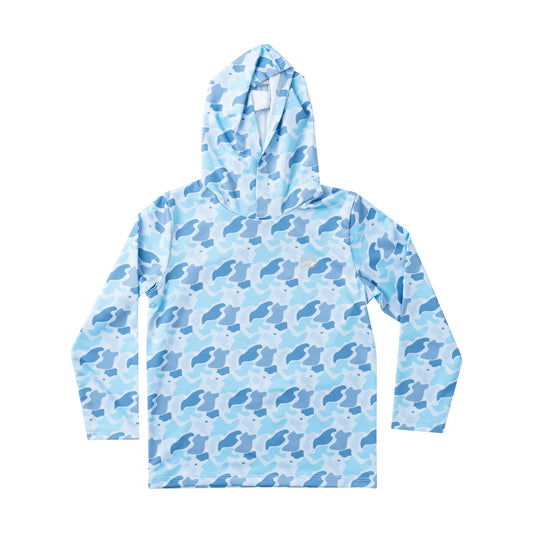 Kid's Pro Performance Hoodie T-shirt – Blue Camo Logo Print