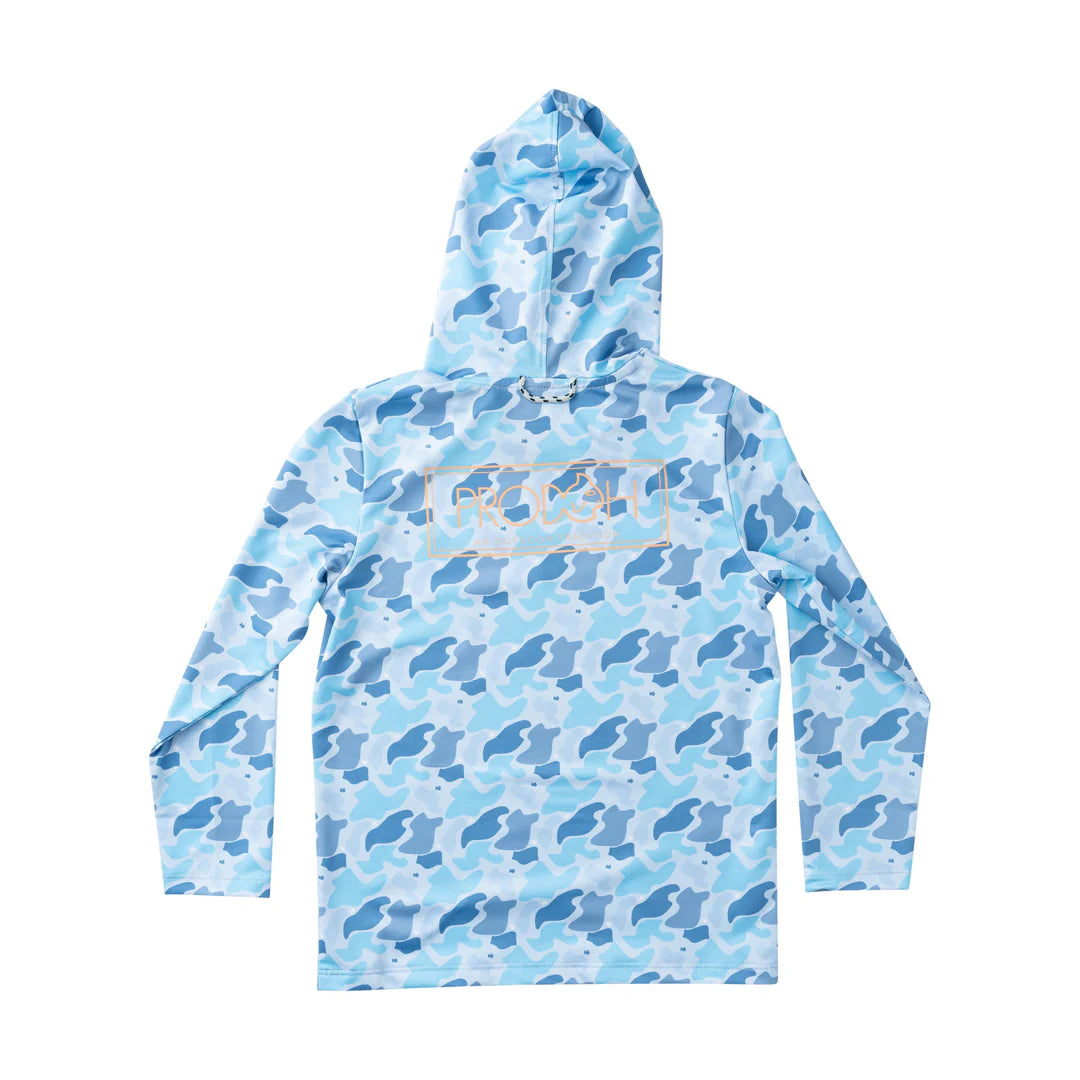 Pro Performance Hoodie T-shirt – Blue Camo Logo Print