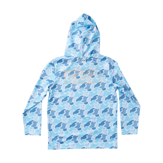 Kid's Pro Performance Hoodie T-shirt – Blue Camo Logo Print
