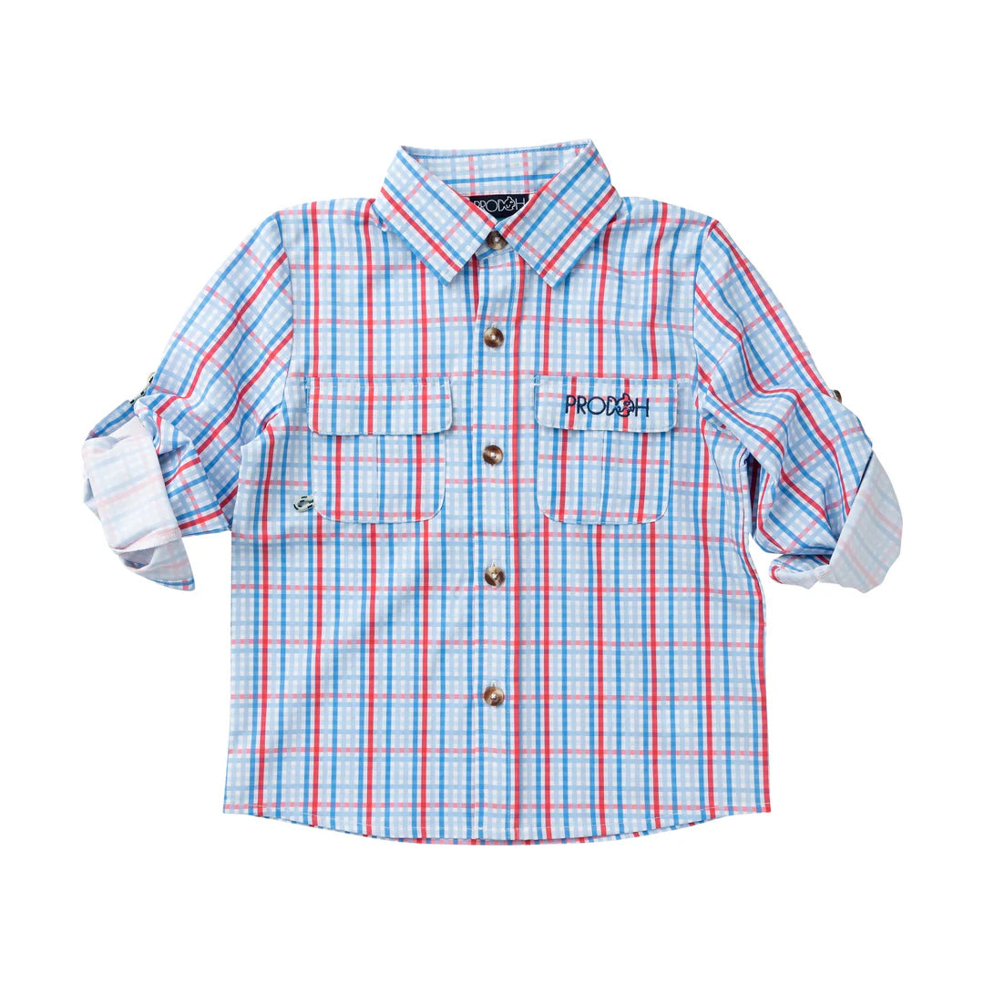 Kid's LS Fishing Shirt - Patriotic Plaid