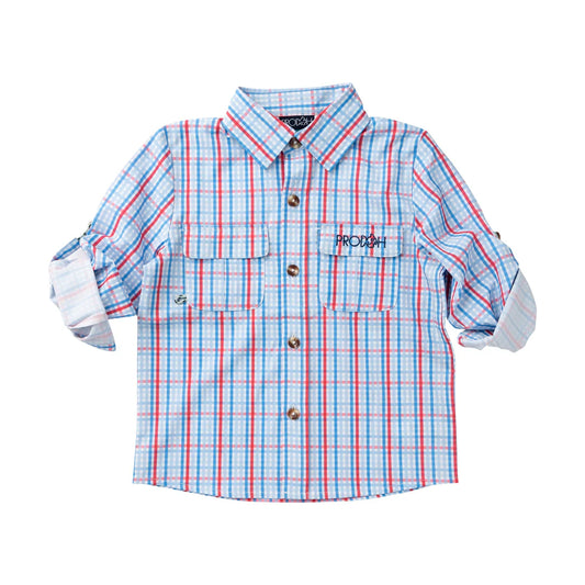 Kid's LS Fishing Shirt - Patriotic Plaid