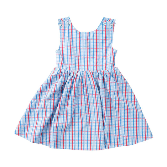 Girl's Crisscross Back Dress - Patriotic Plaid