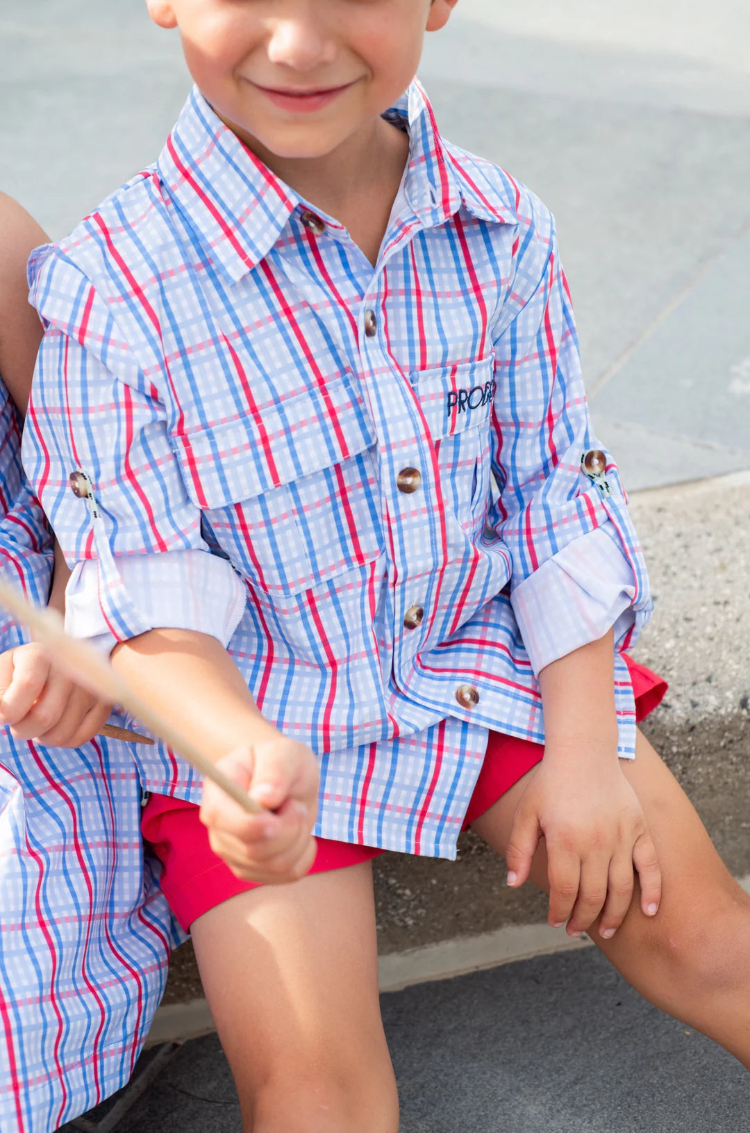 Kid's LS Fishing Shirt - Patriotic Plaid
