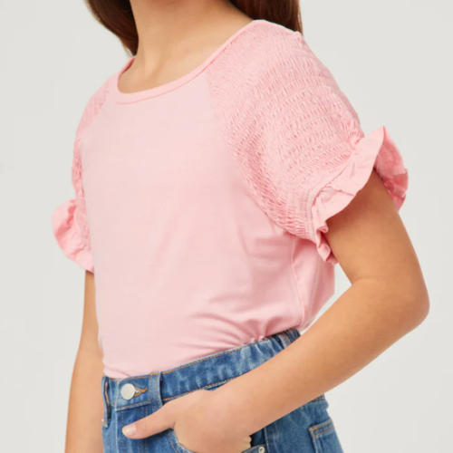 Smocked Shoulder Ruffle Top - Pink