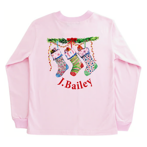 Christmas Stockings L/S T-Shirt - Pink