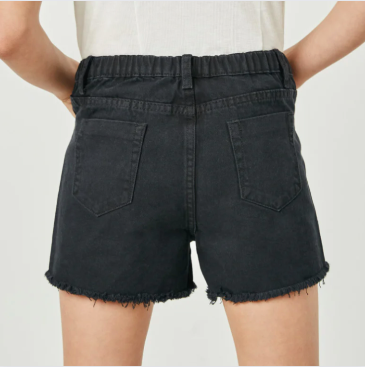 Distressed Black Denim Shorts