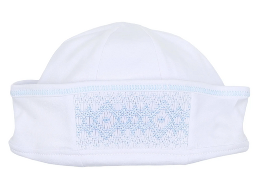 Archie Smocked Hat - White/Blue