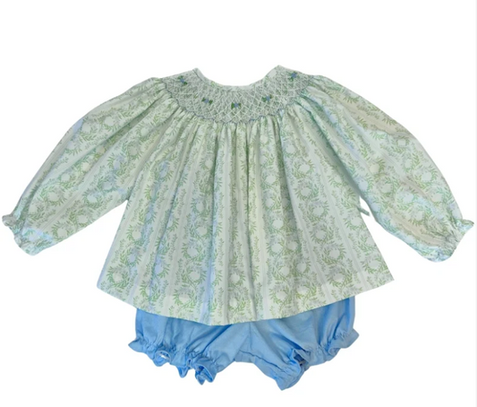 Green Floral Smock Bloomer Set