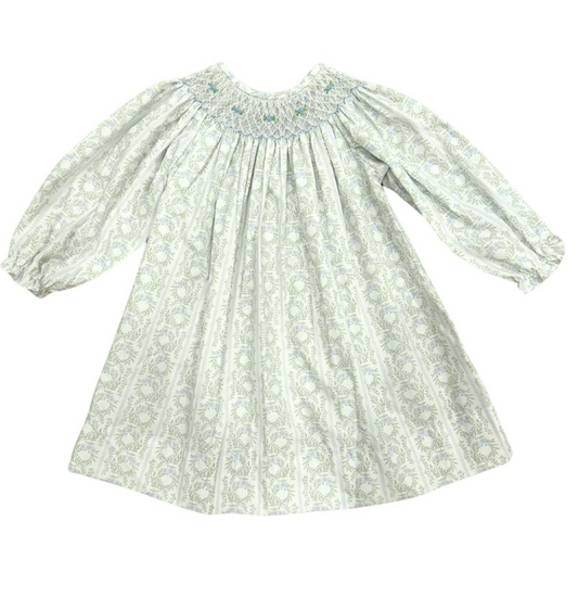 Green Floral Bishop Smock Dress