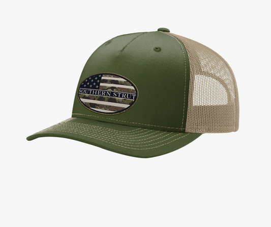 Olive Camo Flag Patch Hat