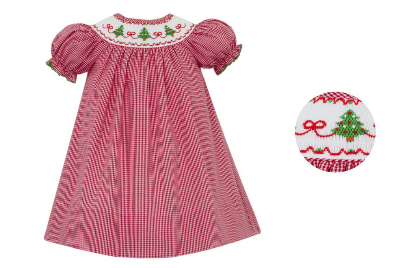 Red Gingham Smocked Christmas Tree Dress