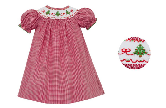 Red Gingham Smocked Christmas Tree Dress