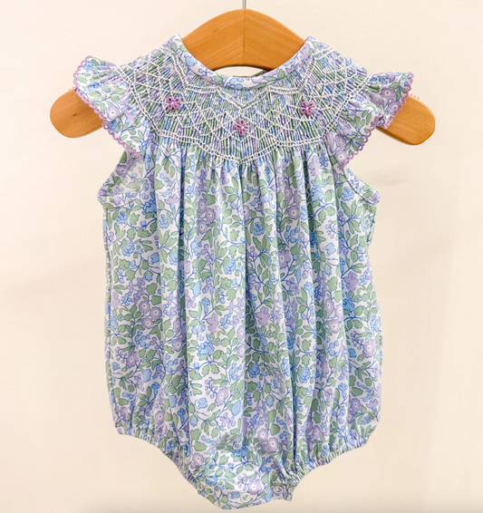 Lilac Floral Smocked Flutter Bubble