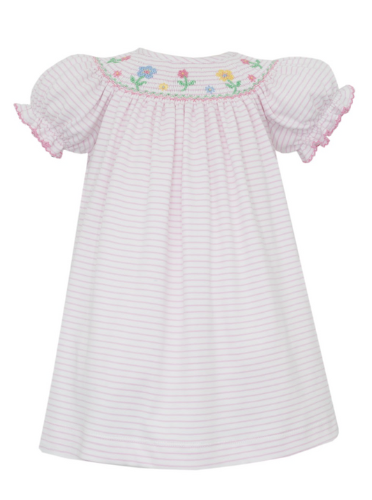 Pink Knit Stripe Angel Wing Bishop - Flowers