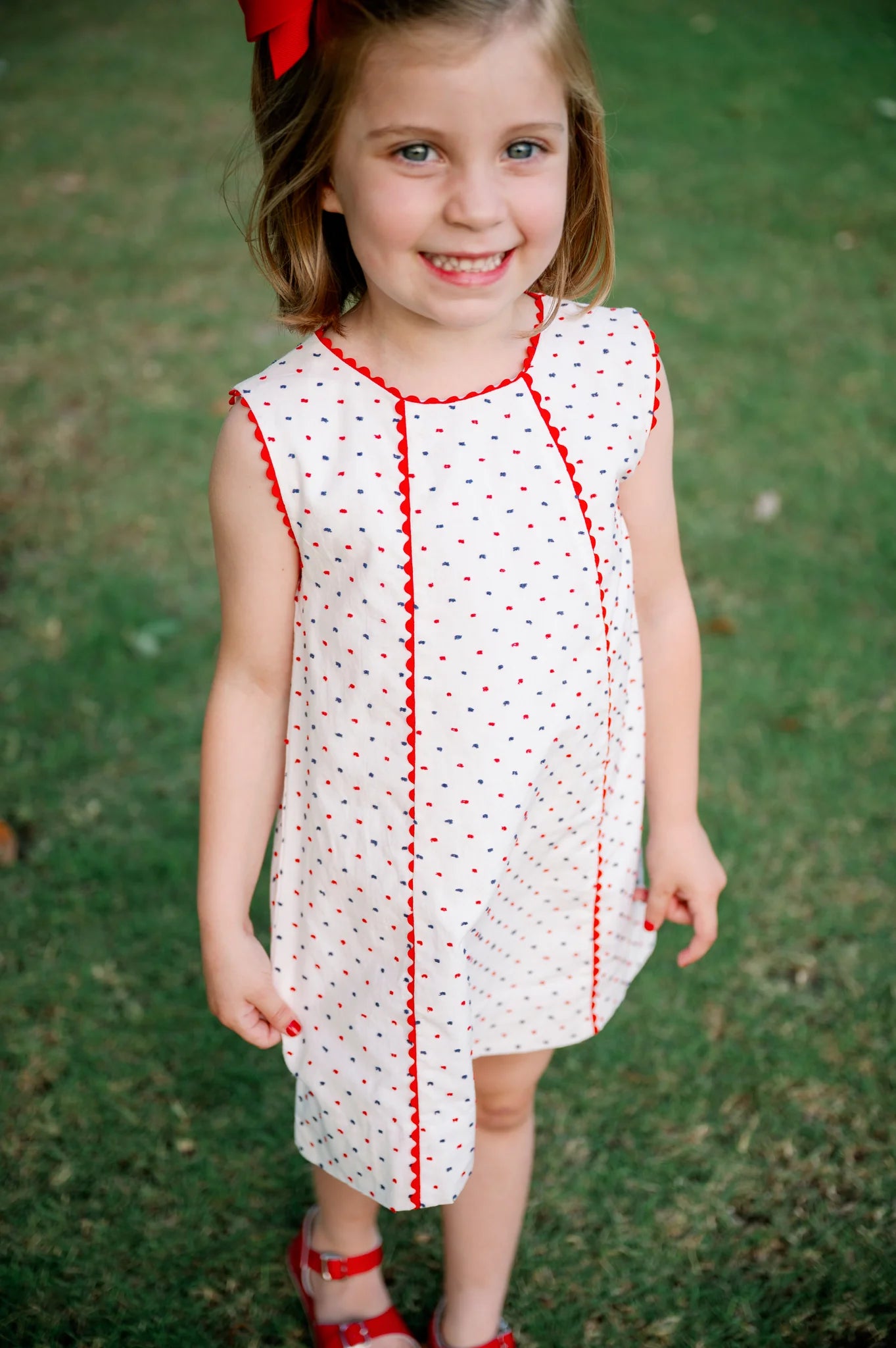 Amelia Aline Dress - Navy & Red Swiss Dot