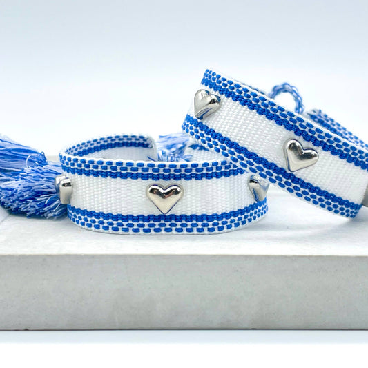 Silver Hearts ♥ ︎ Woven Blue Bracelet