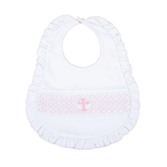 Blessed Smocked Ruffle Bib - Pink