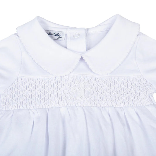 Blessed Smocked Collared SS Gown - White