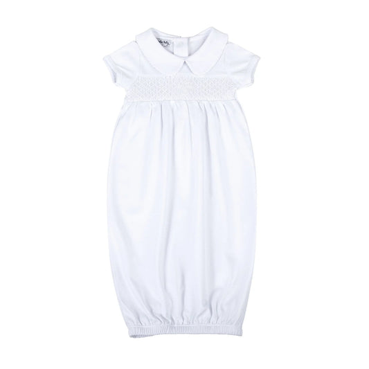 Blessed Smocked Collared SS Gown - White