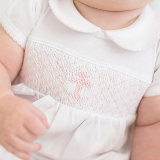 Blessed Smocked Collared SS Gown - Pink