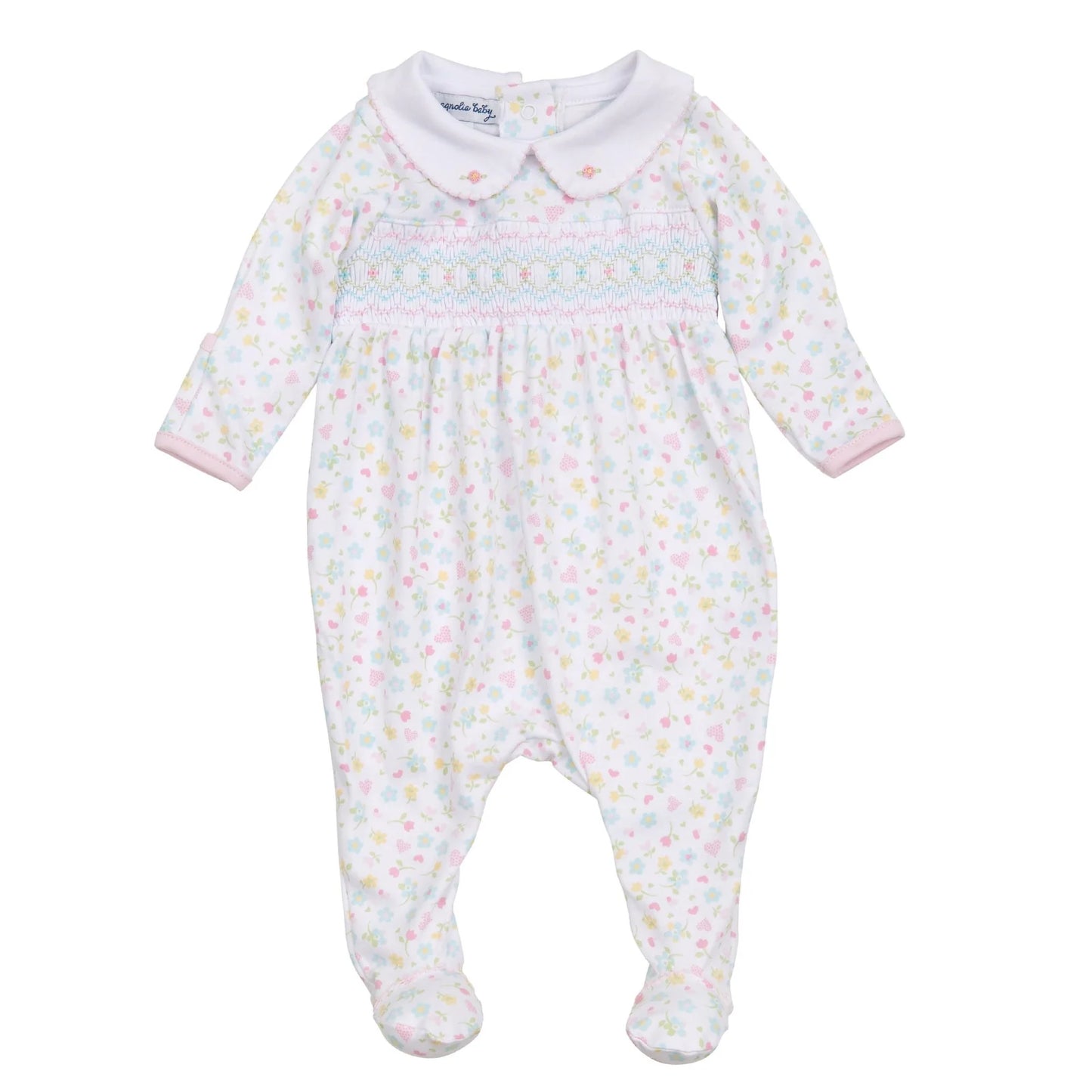 Clara's Smocked Collared Footie - Pink