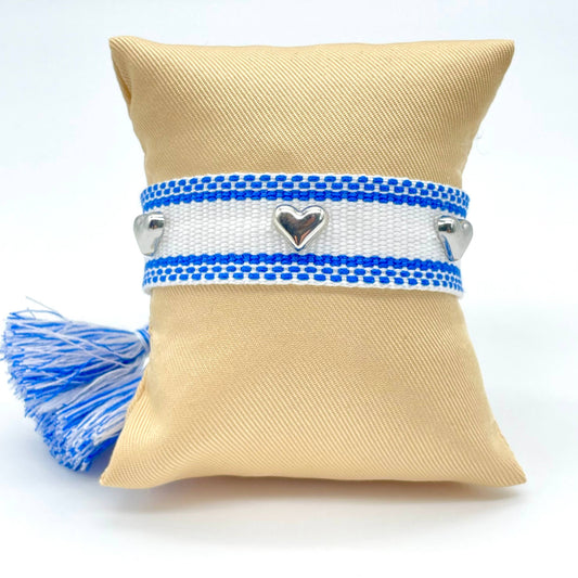 Silver Hearts ♥ ︎ Woven Blue Bracelet