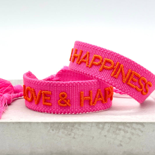 LOVE & HAPPINESS Pink Woven Bracelet