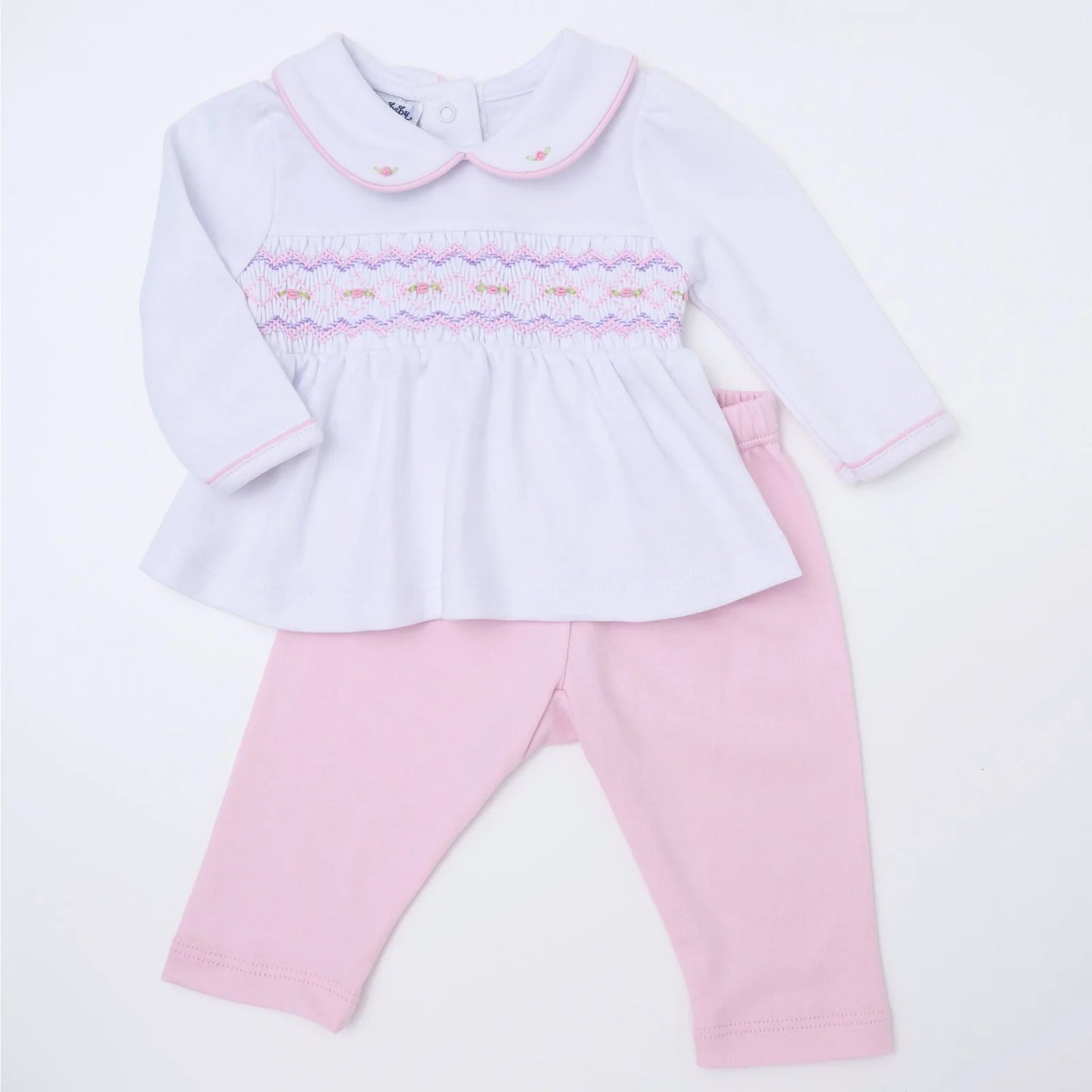 Hazel Smocked Collared Pant Set - Pink