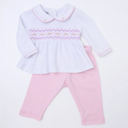 Hazel Smocked Collared Pant Set - Pink