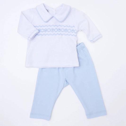 Hudson Smocked Collared Pant Set - Blue