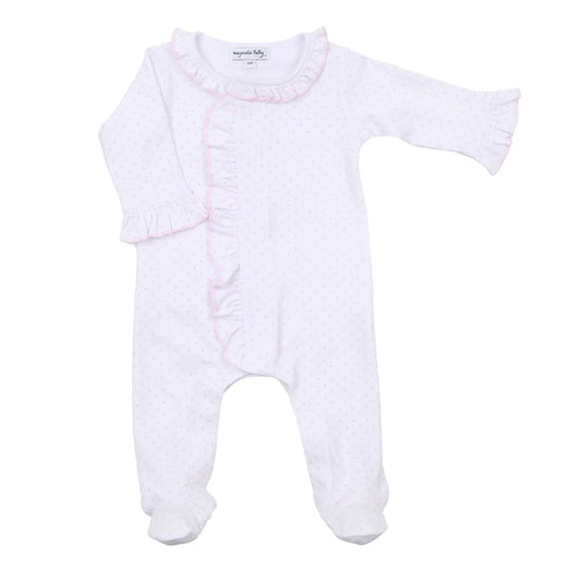 Mini Dots Ruffle Front Footie-Pink