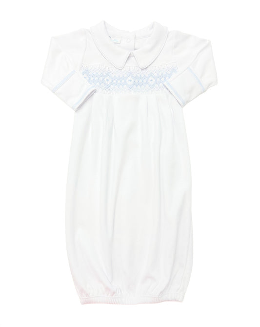 Archie Smocked Gown - White/Blue