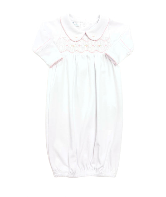 Ava Smocked Gown - White/Pink